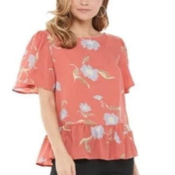 Apt. 9 XXL Girly Romantic Spring floral peplum short sleeve top - Picture 1 of 9